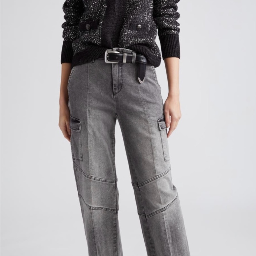 L’Agance Women's Washed Denim Gray Cargo Jeans